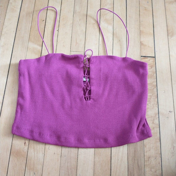 FREE PEOPLE Intimately  Ribbed lola crop top cami Purple Size M - Picture 2 of 4